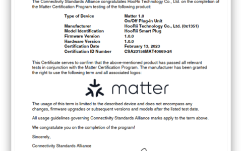 泰凌微电子TLSR9218 SoC助力和众科技智能插座获得Matter认证