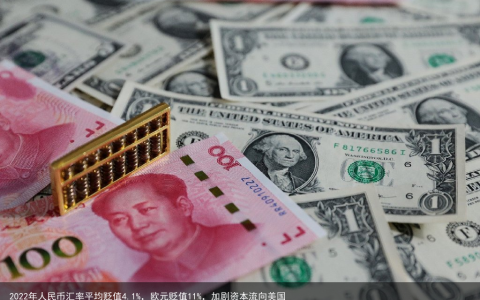 2022年人民币汇率平均贬值4.1%，欧元贬值11%，加剧资本流向美国