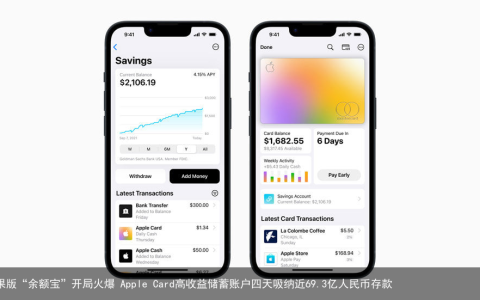 苹果版“余额宝”开局火爆 Apple Card高收益储蓄账户四天吸纳近69.3亿人民币存款
