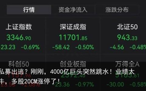 私募出逃？刚刚，4000亿巨头突然跳水！业绩太牛，多股20CM涨停了！