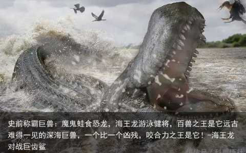 史前称霸巨兽：魔鬼蛙食恐龙，海王龙游泳健将，百兽之王是它远古难得一见的深海巨兽，一个比一个凶残，咬合力之王是它！-海王龙对战巨齿鲨