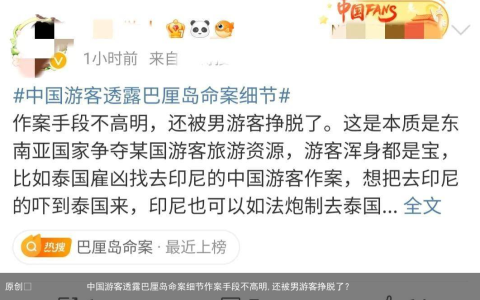 中国游客透露巴厘岛命案细节作案手段不高明,还被男游客挣脱了？