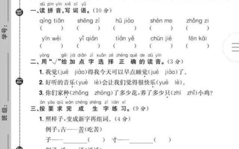 语文新课标人教版一年级期中诊断达标卷，看图写话，思想定内容