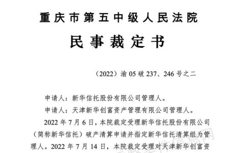 新华信托正式宣布破产