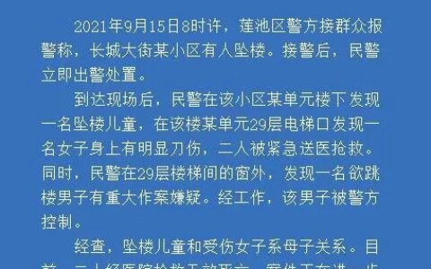 保定警方通报儿童坠楼事件：母子两人抢救无效死亡，涉案男子被控制-保定幼童坠楼
