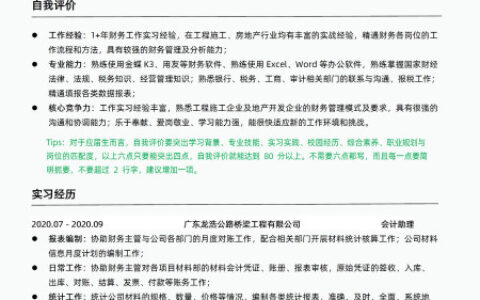 HR指导过的财务/会计优质简历模板简历范文可下载word自行编辑-财务简历的个人技能怎么写