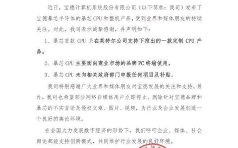 宝德称暴芯首款 CPU 系在英特尔支持下推出的一款定制 CPU 产品-宝德raid