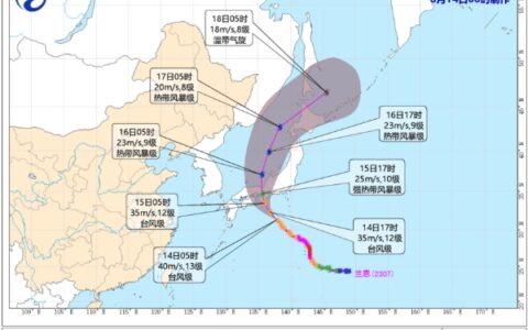 台风路径实时图发布系统 8月14日今天7号台风“兰恩”最新消息-台风实时路径最新发布图