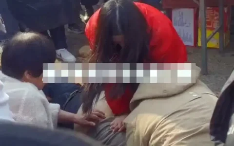 保定街头一男子倒地昏迷心跳呼吸骤停，红衣女和连帽衫男跪地救人